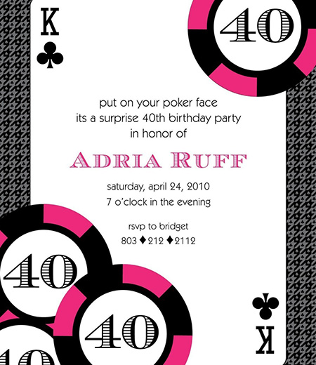 Casino Poker Vegas Birthday Party Printable Invitation - Pink